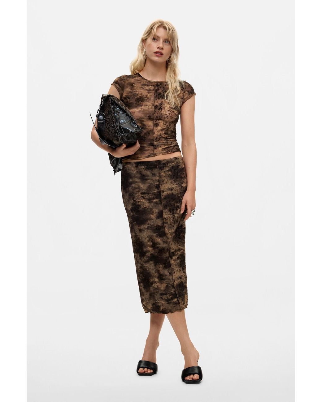 Desigual Black Flocked T-Shirt, Polyester