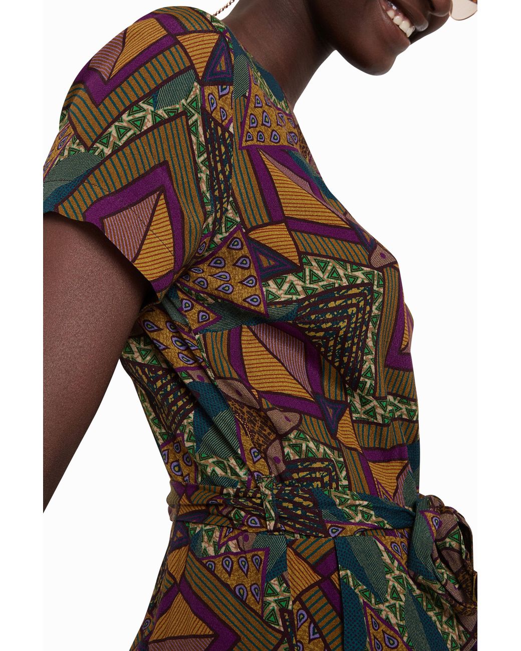 Desigual Green African Geometric Print Jumpsuit, Viscose