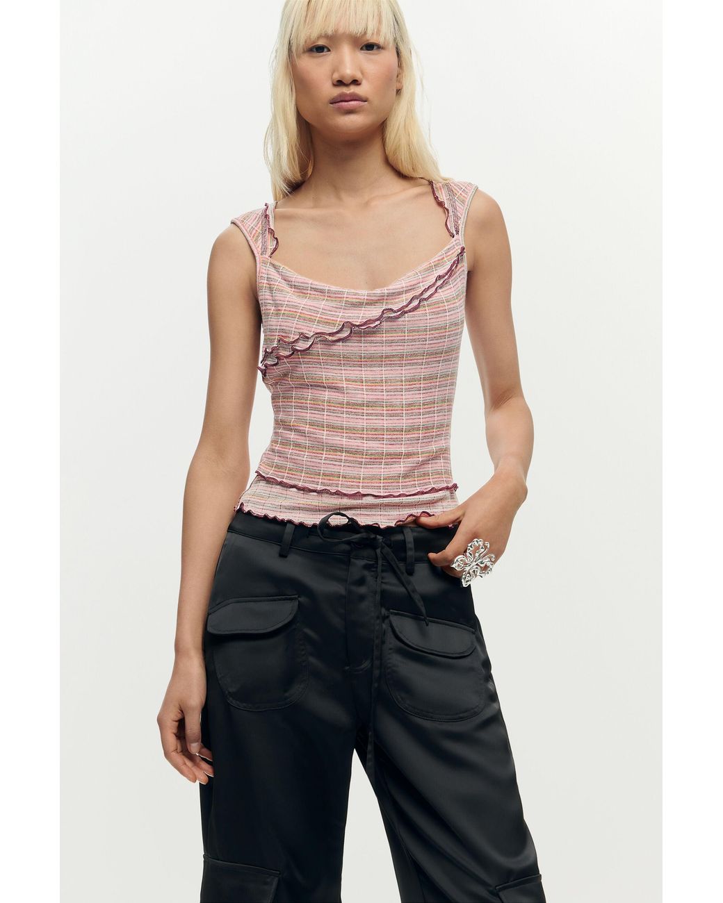 Desigual Black Satin Cargo Pants, Polyester