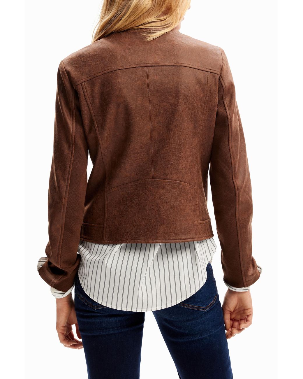 Desigual Blue Slim Biker Jacket, Polyester