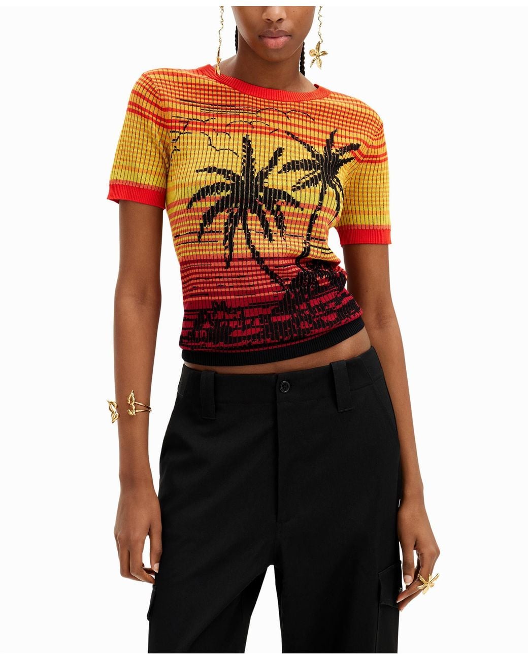 Desigual Red Knit Palm Tree T-Shirt