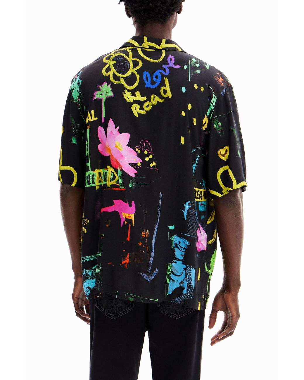 Desigual Black Collage Resort Shirt, Viscose for men
