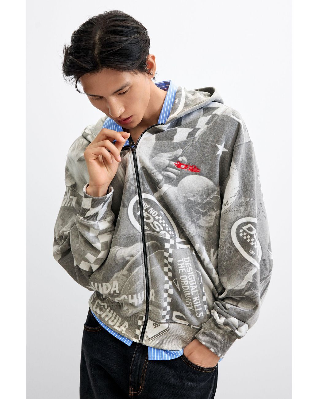 Desigual Gray Printed Sweatshirt, Cotton for men