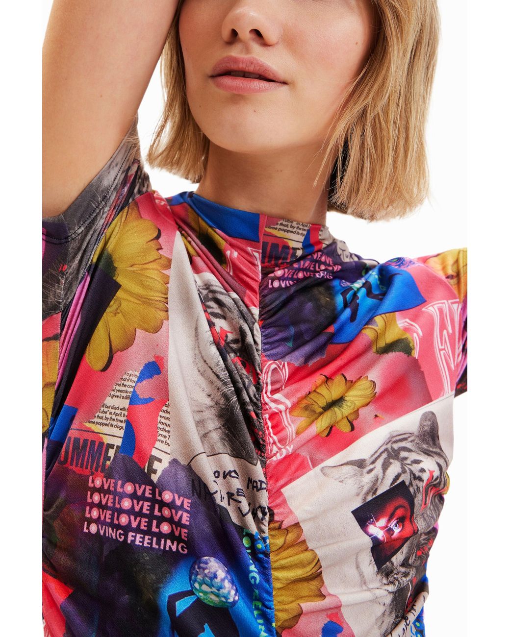 Desigual Multicolor Ruched Collage Bodysuit, Polyester