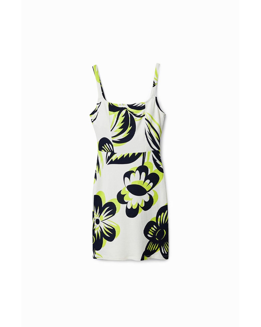 Desigual White Short Floral Dress, Viscose