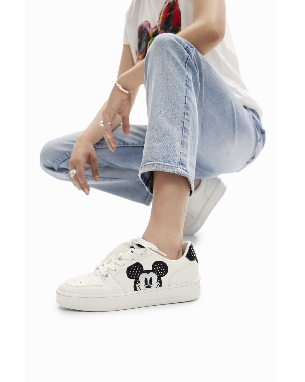 Desigual White Disney's Mickey Mouse Stud Sneakers, Polyurethane