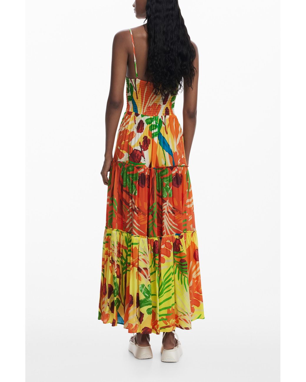 Desigual White Tropical Ruffle Dress, Viscose