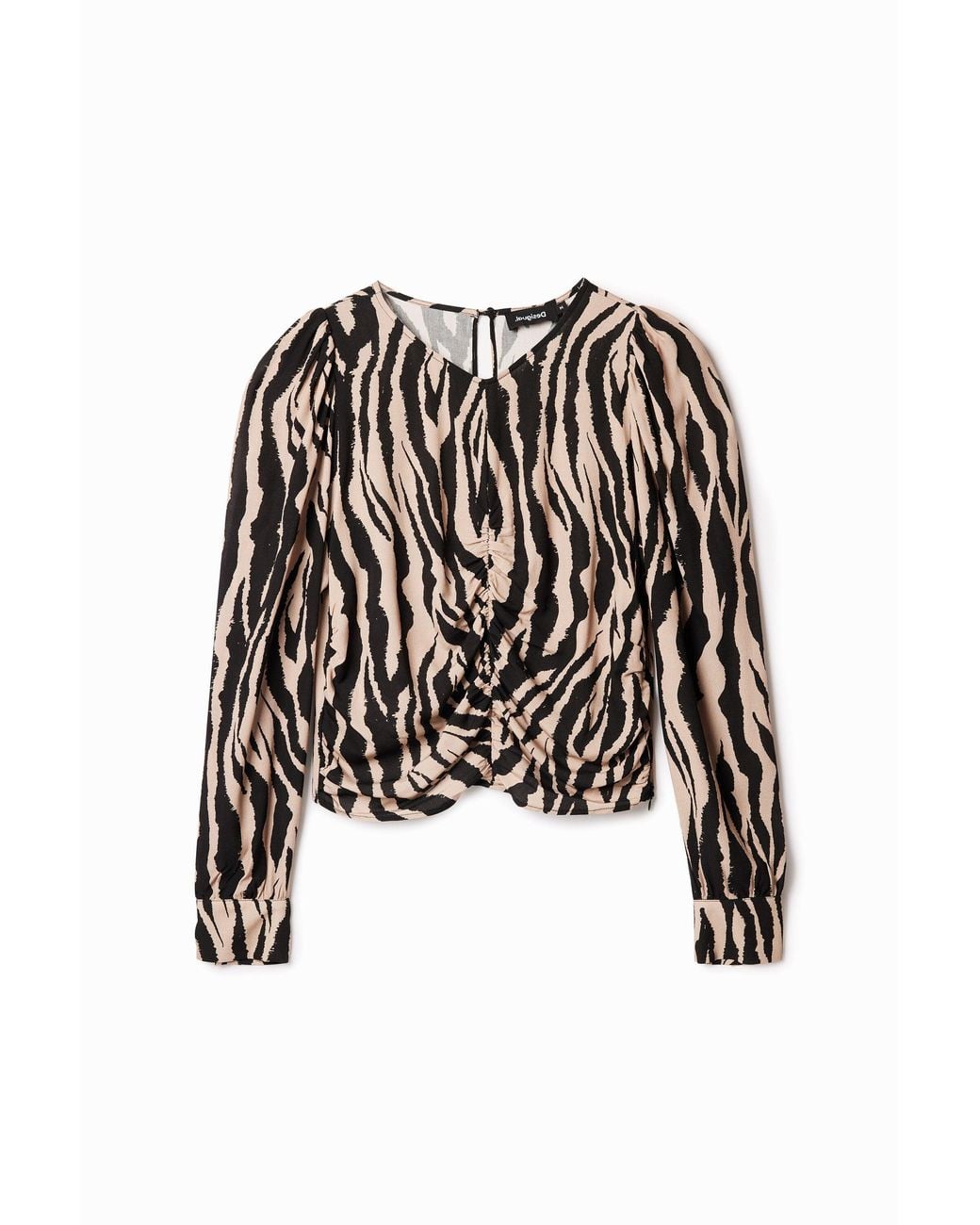 Desigual Black Zebra Ruched Blouse, Viscose