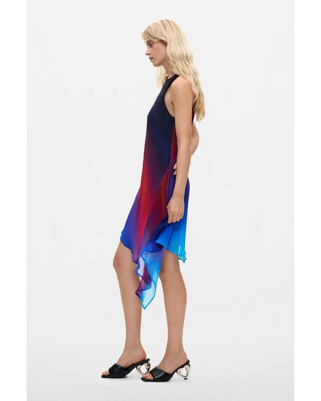 Desigual Red Asymmetric Tulle Dress, Polyester