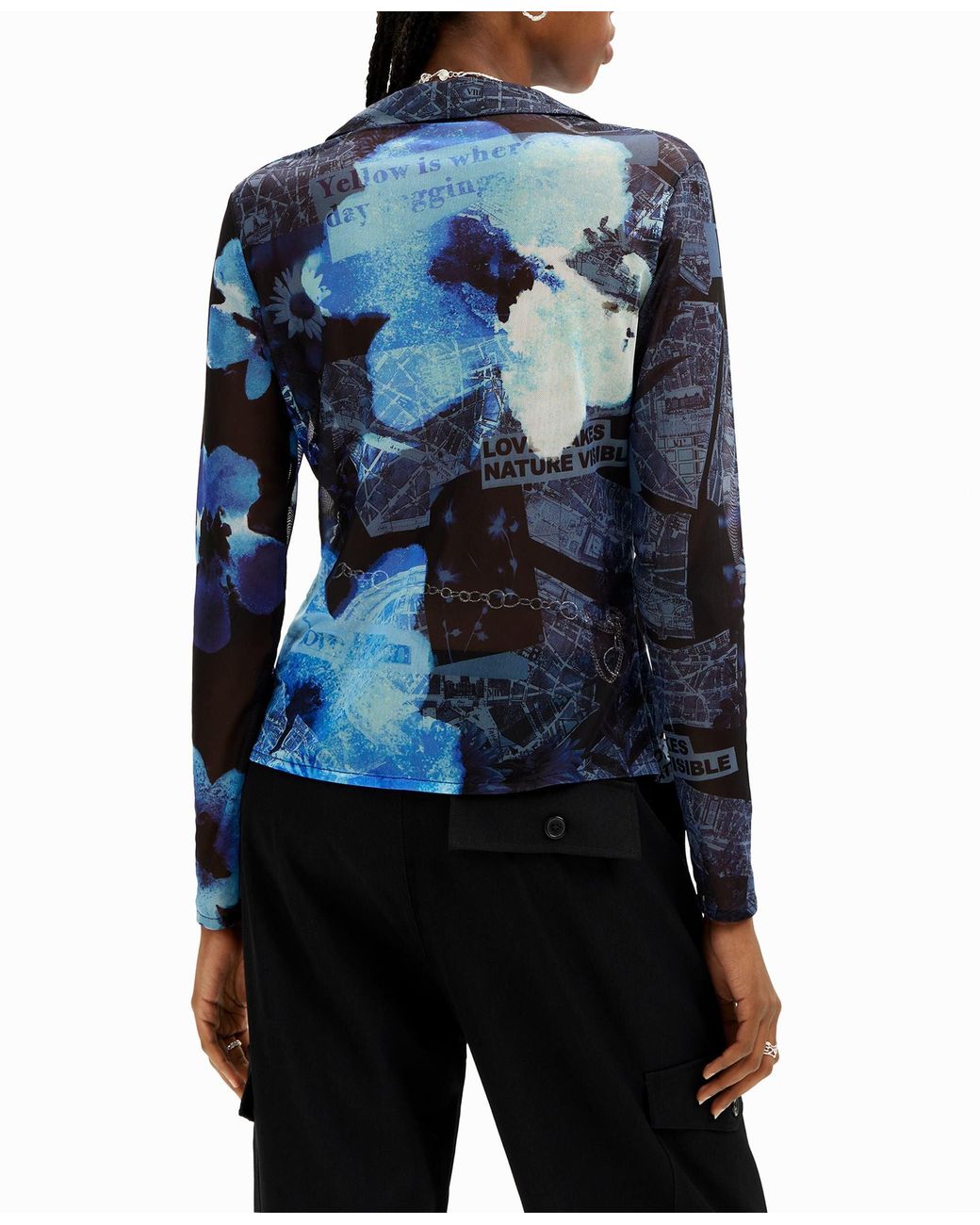 Desigual Blue Tulle Arty Patchwork T-Shirt, Polyester