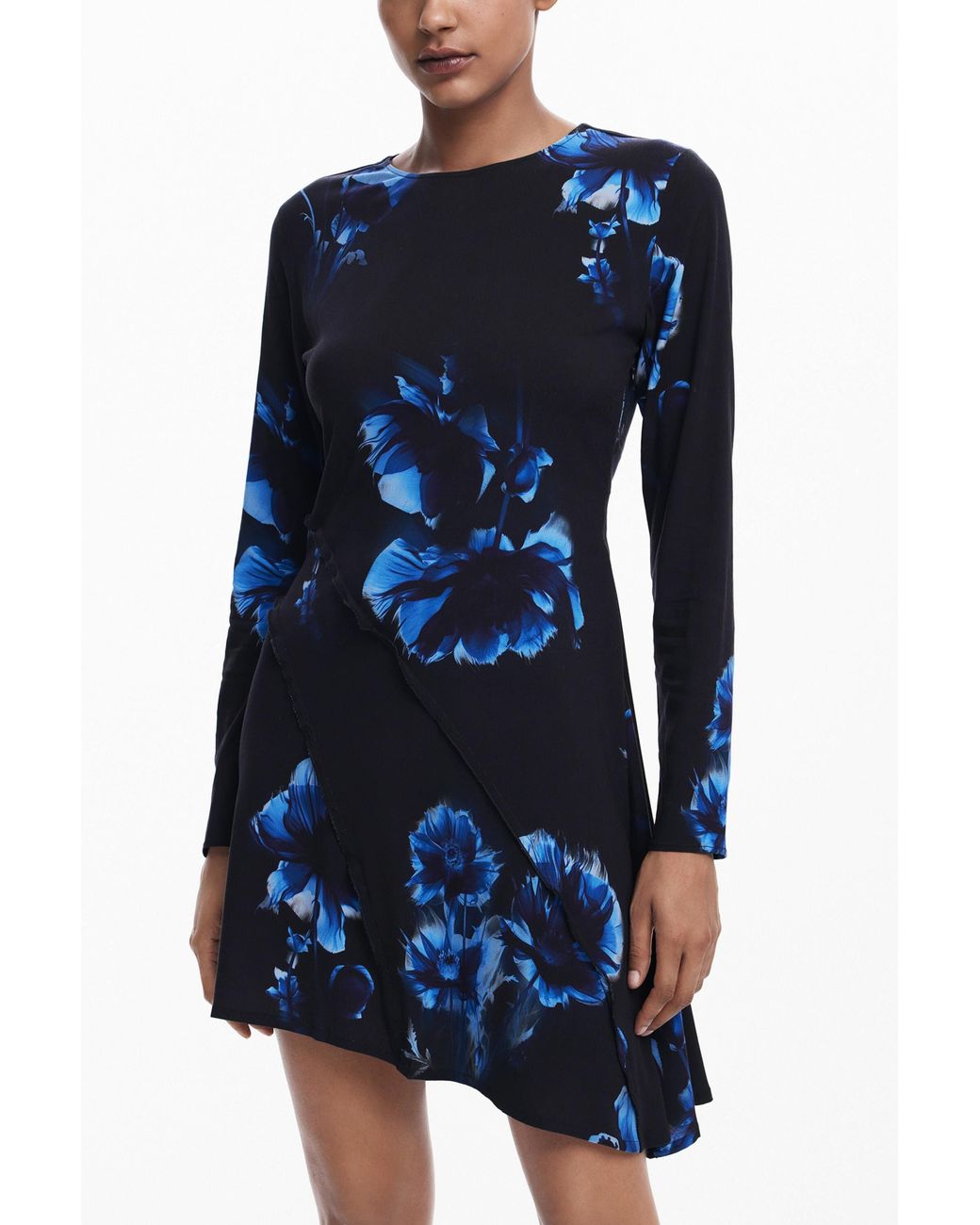 Desigual Blue Asymmetrical Cut Dress, Viscose