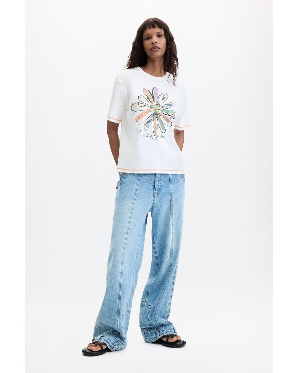 Desigual White Floral Print T-Shirt 100% Cotton, Cotton