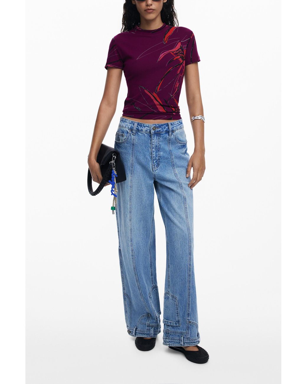 Desigual Purple Abstract Floral T-Shirt, Viscose
