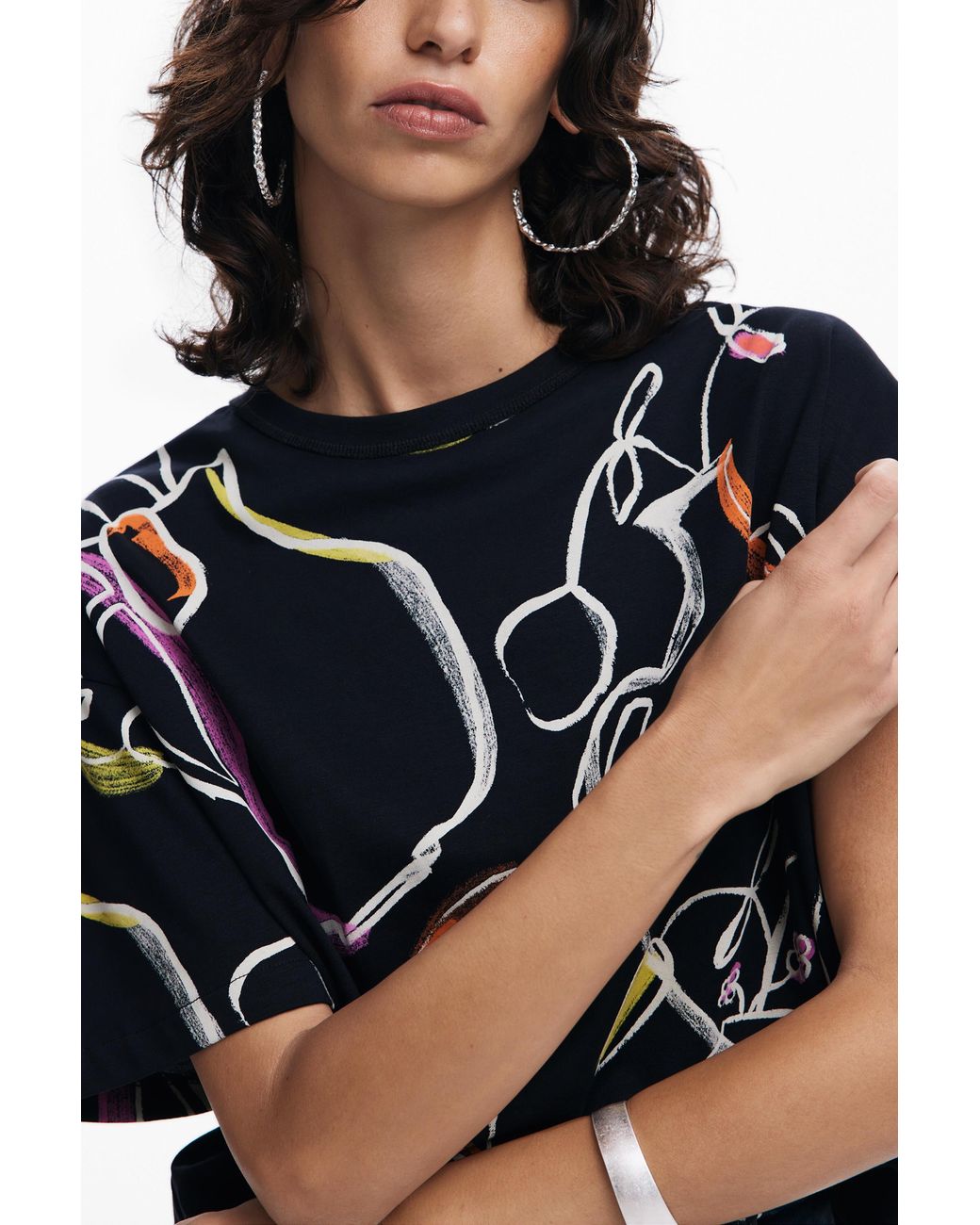 Desigual Blue Arty Printed Cotton T-Shirt