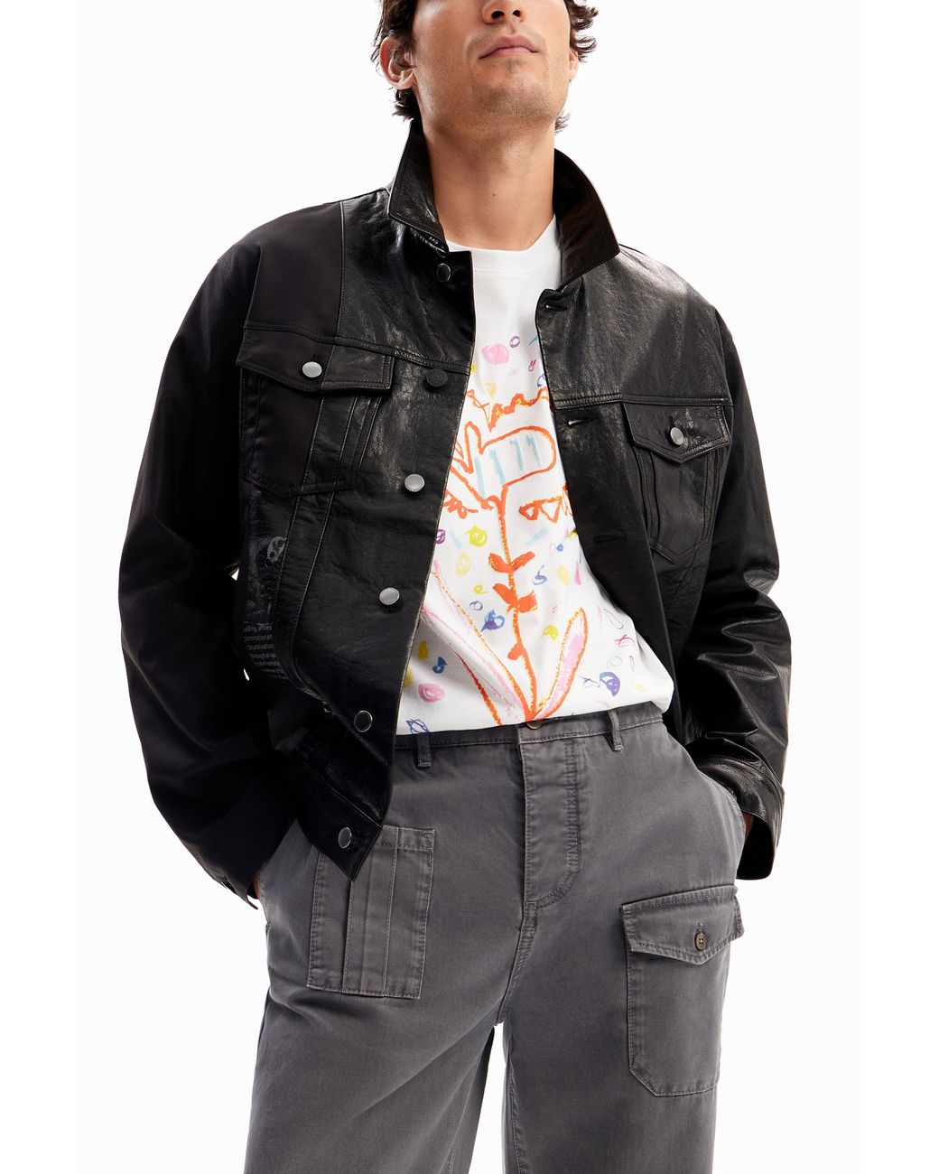 Desigual Gray Straight Cargo Trousers, Cotton for men