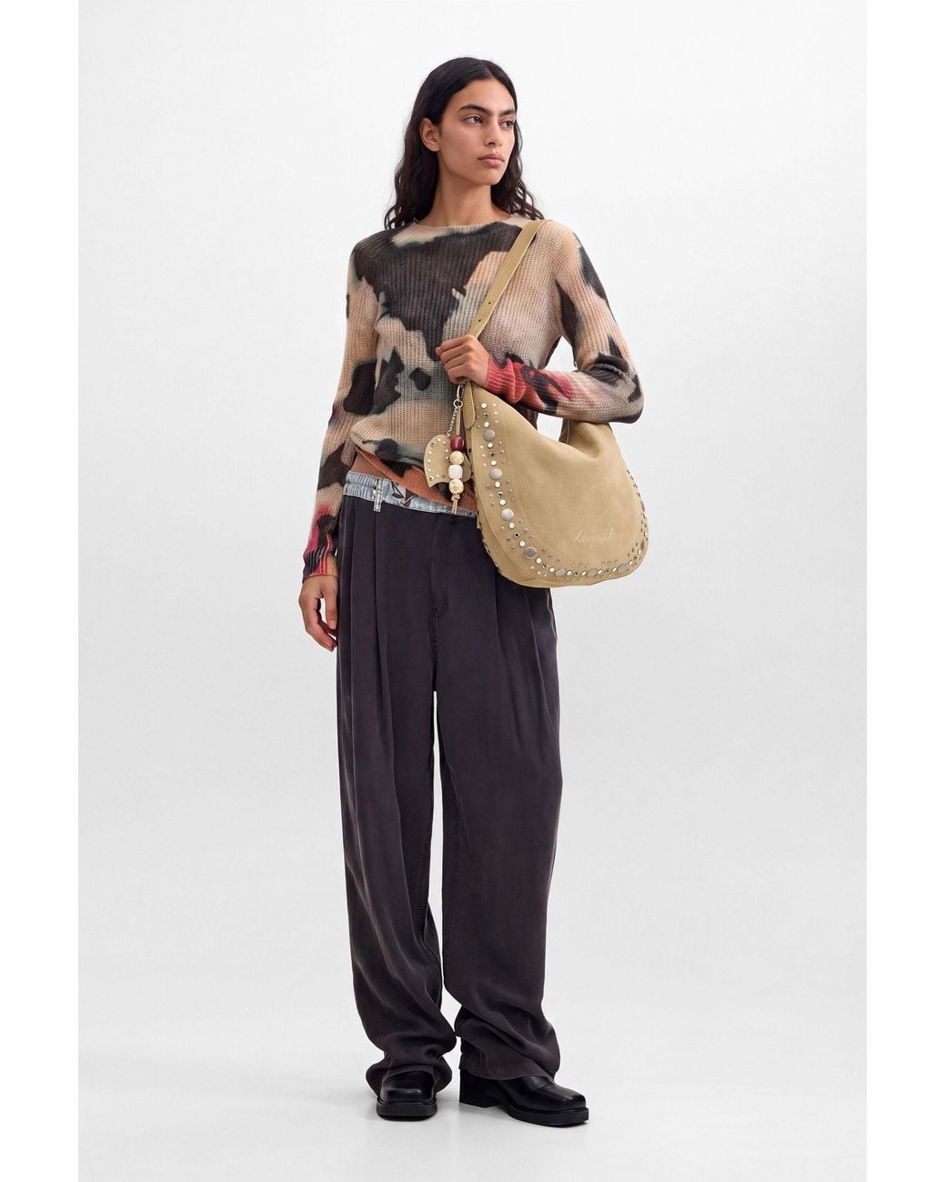 Desigual Natural Medium Leather Studded Bag, Cow Leather