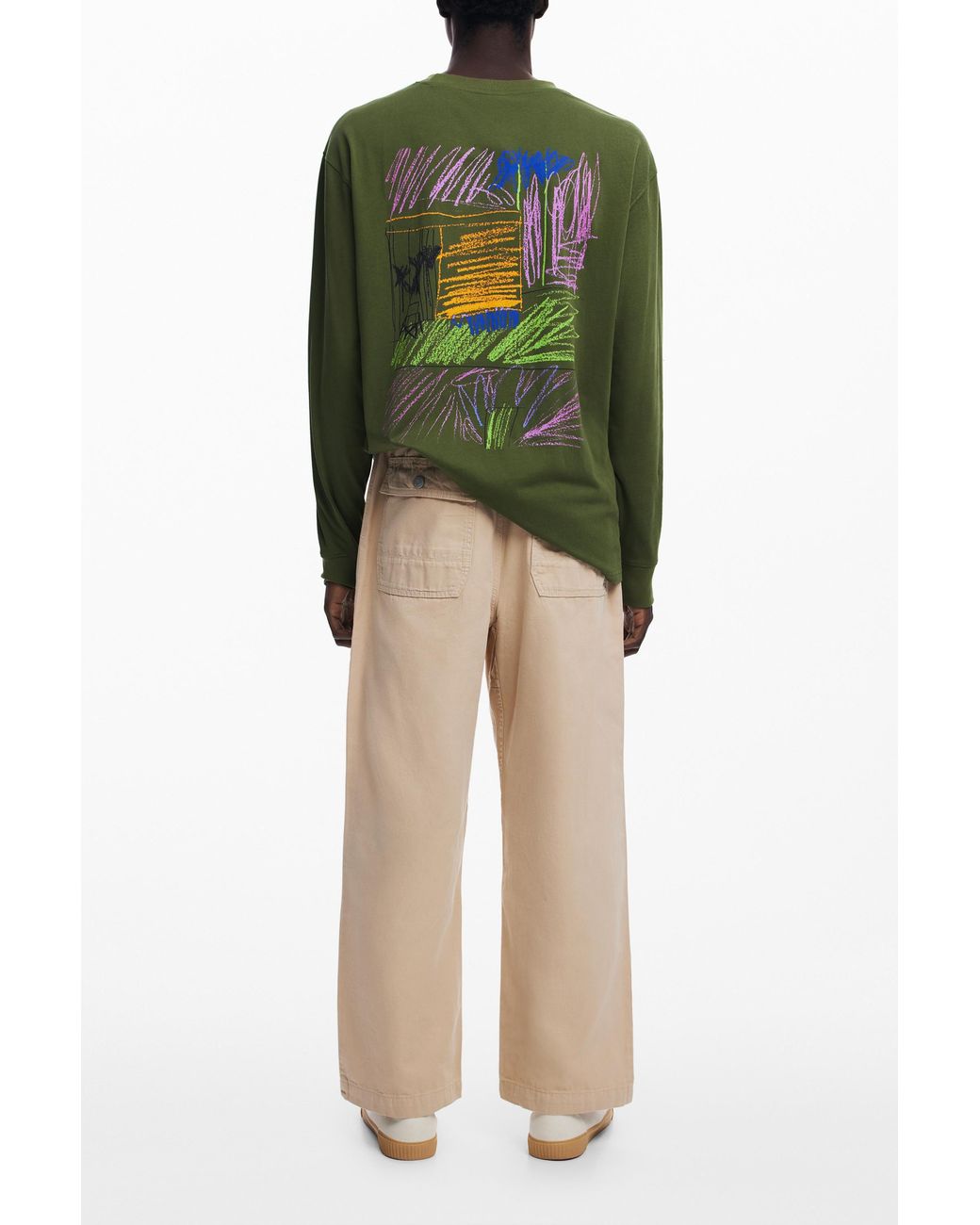 Desigual Green Long-Sleeve Message T-Shirt, Cotton for men