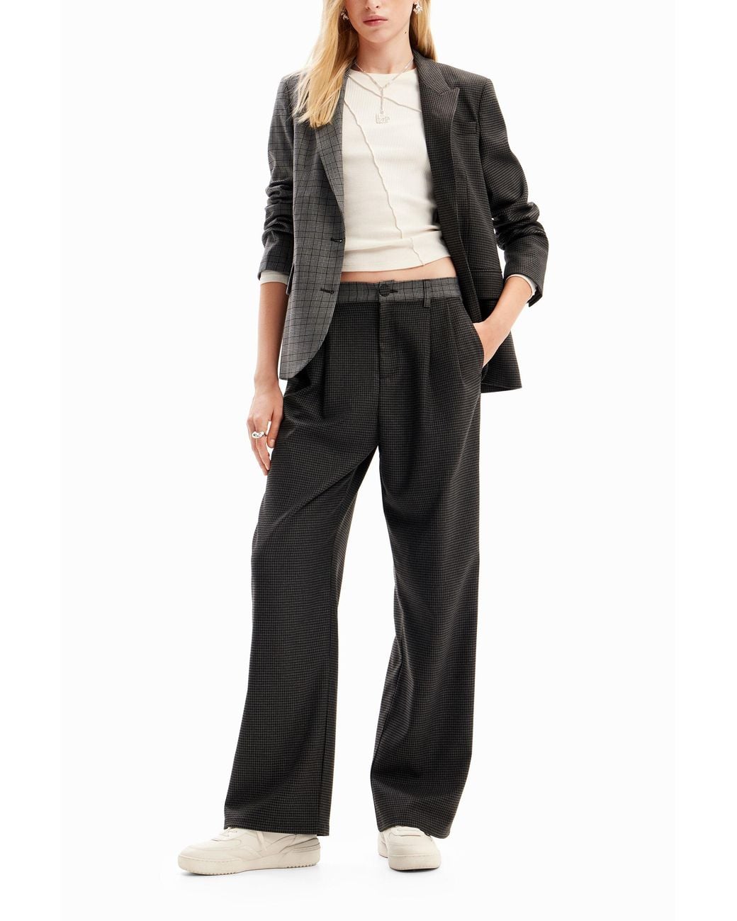 Desigual Black Straight Houndstooth Patch Blazer