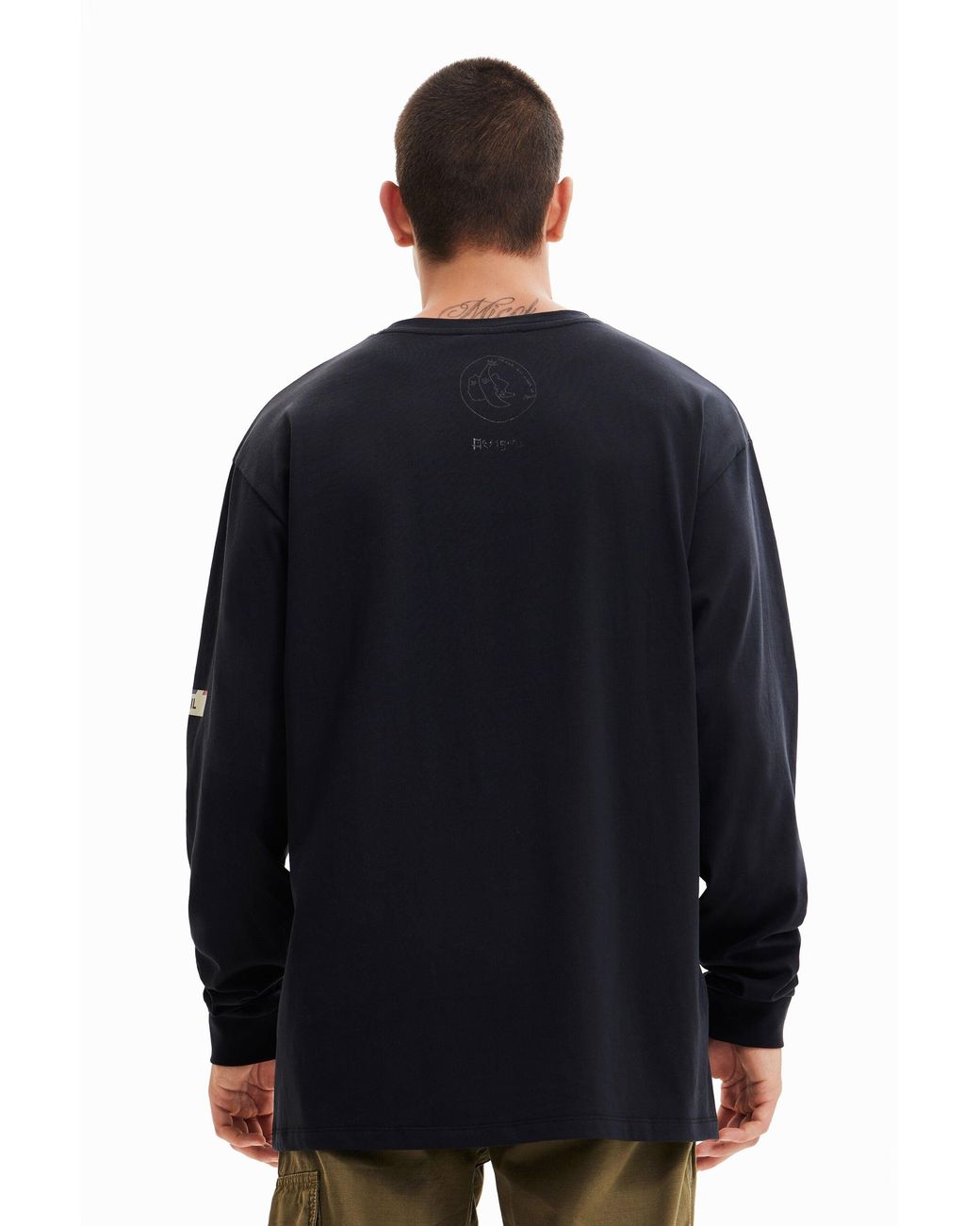 Desigual Black Oversize Astronaut Cat T-Shirt, Cotton for men