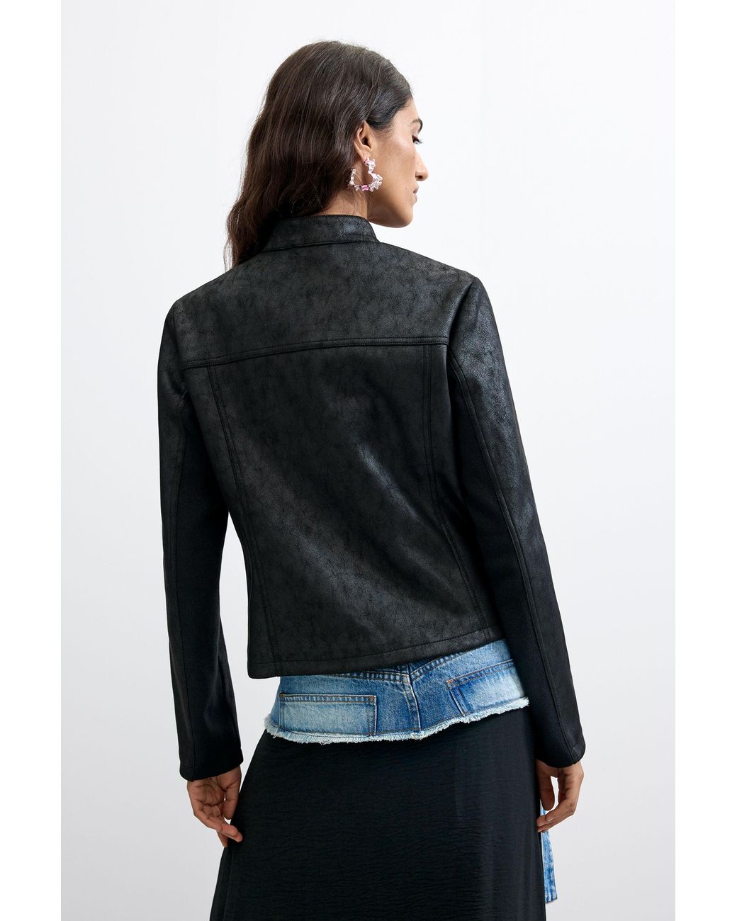 Desigual Blue Jacket Leather Effect, Polyester