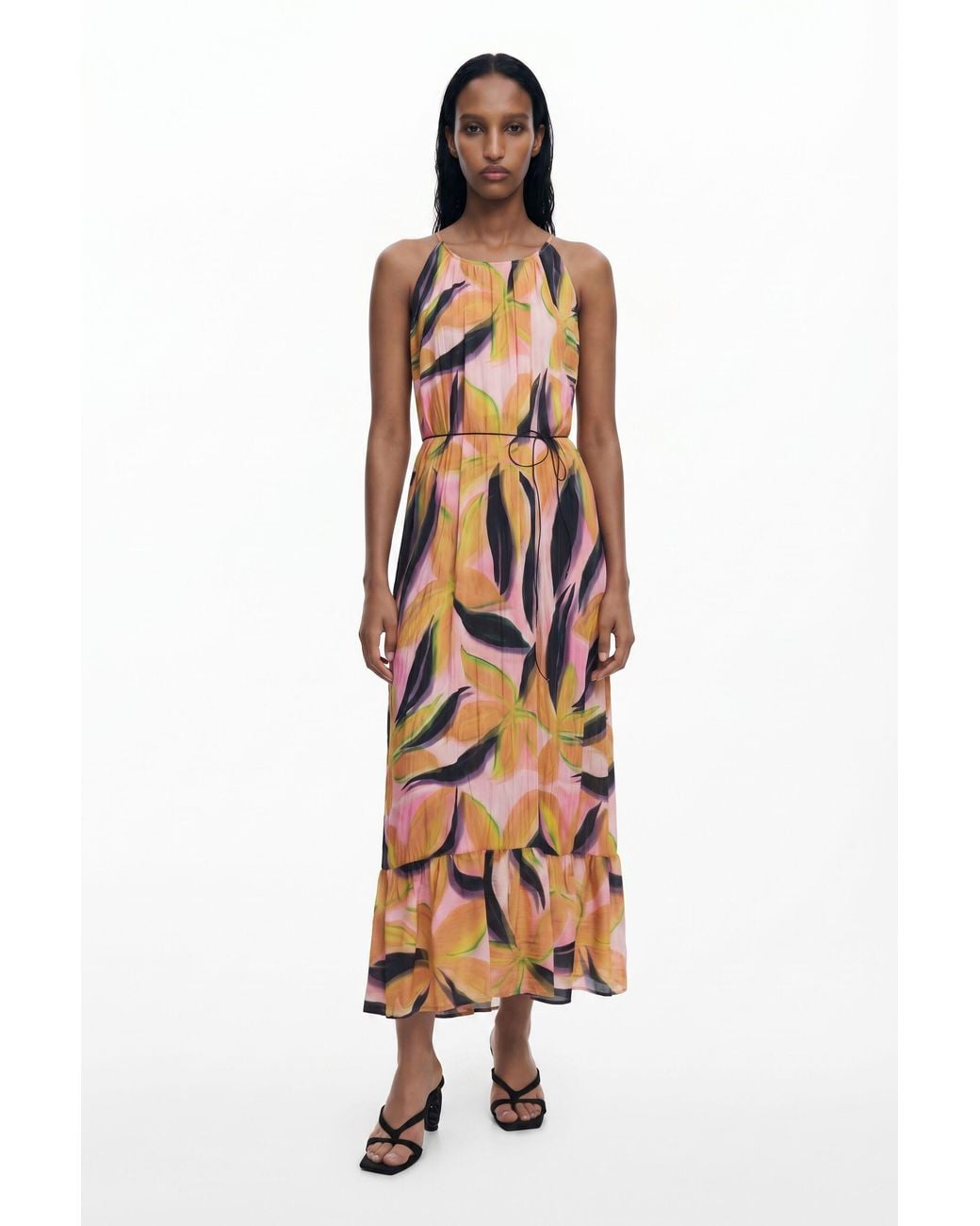 Desigual White Crinkled Effect Midi Dress, Polyester
