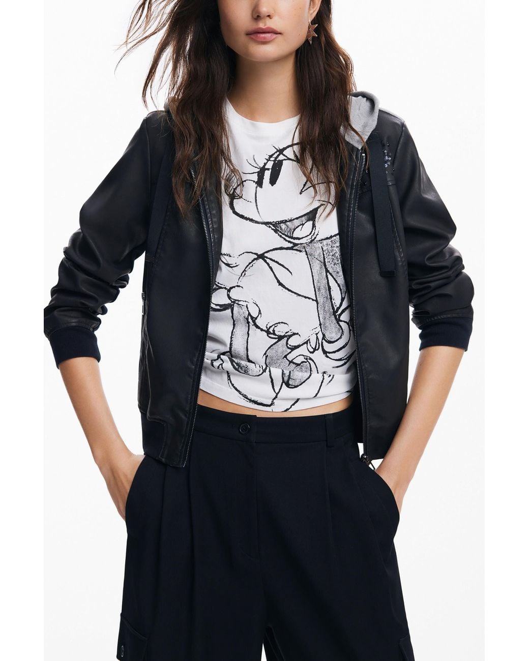 Desigual Blue Mickey Mouse Printed Hooded Jacket
