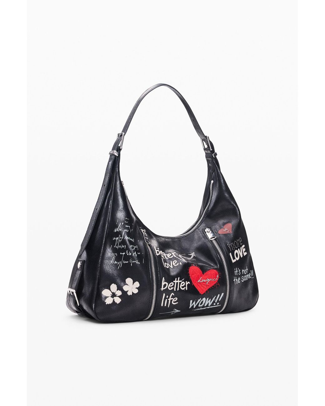 Desigual Black Large Message Bag, Polyamide