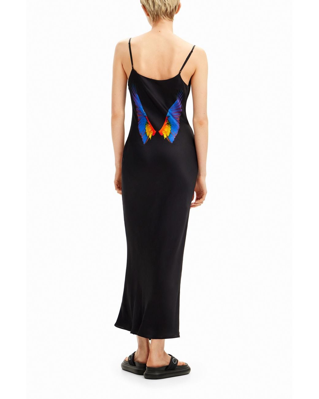 Desigual Blue Tyler Mcgillivary Tropical Parrot Satin Strappy Dress, Viscose