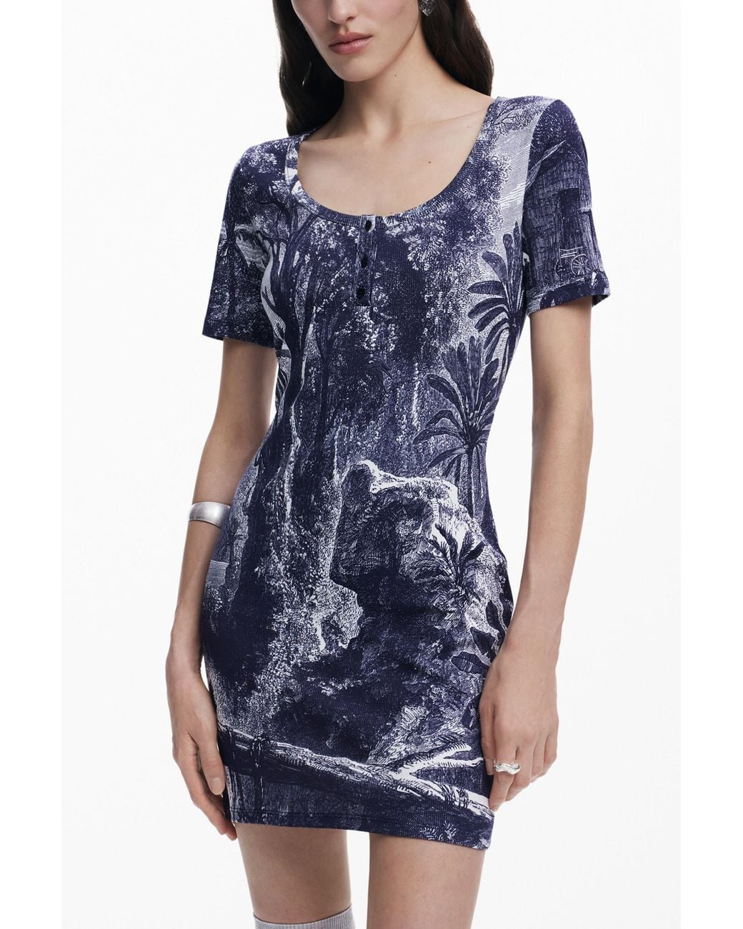 Desigual Blue Dress Designed By Mr. Christian Lacroix, Cotton