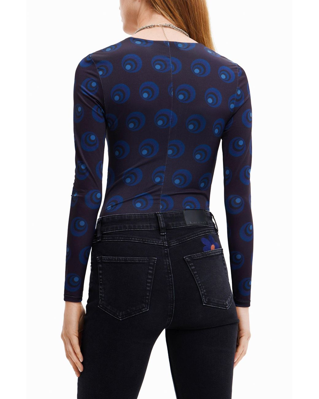 Desigual Blue Geometric Circle Print Body With Cut-Outs, Polyester
