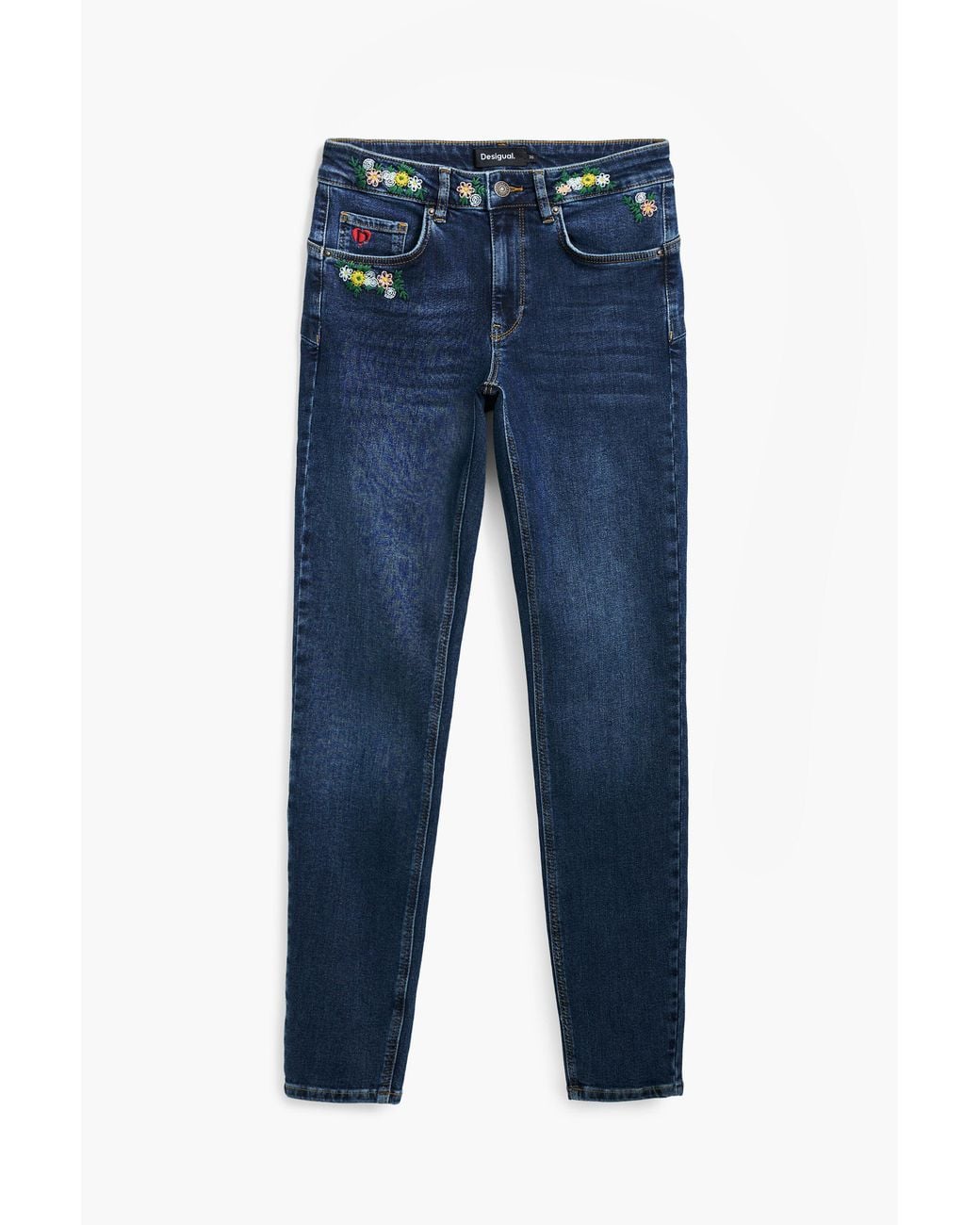 Desigual Blue Floral Skinny Jeans, Cotton