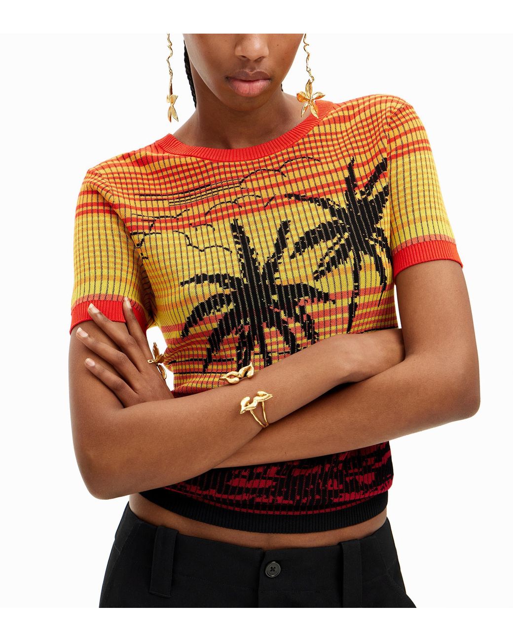 Desigual Red Knit Palm Tree T-Shirt