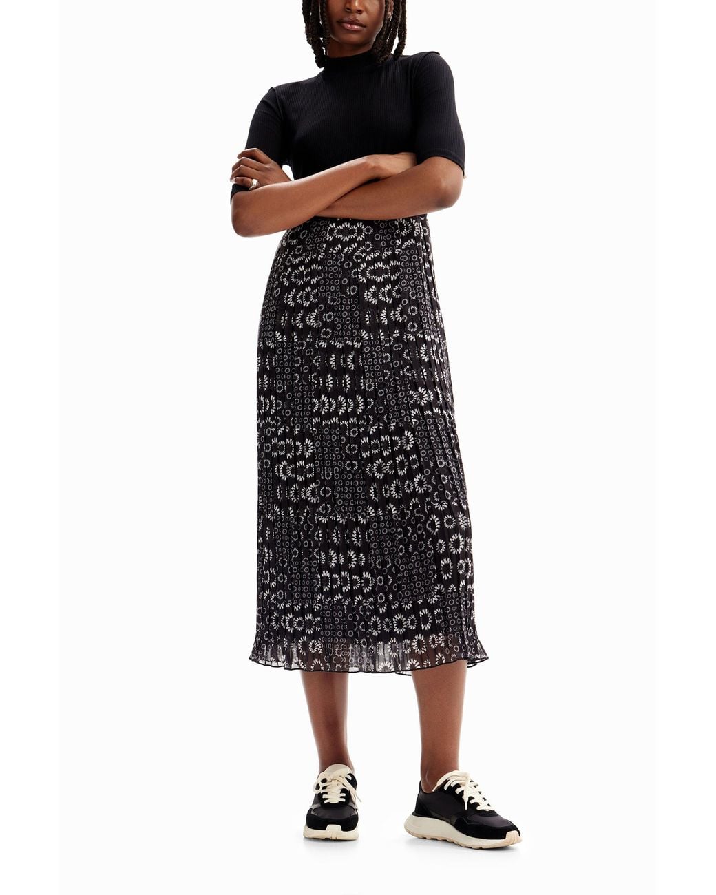Desigual Black Combination Midi Dress
