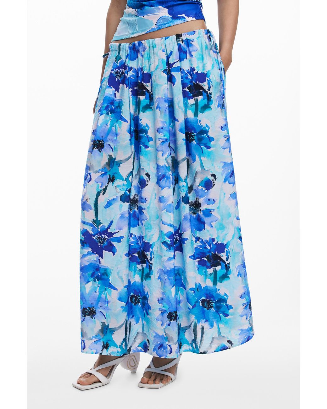 Desigual Blue Floral A-Line Midi Skirt