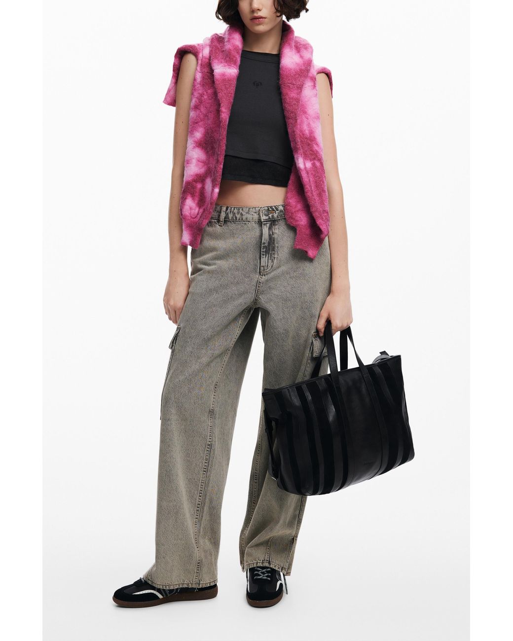 Desigual Black Leather Shopper Bag, Cow Leather