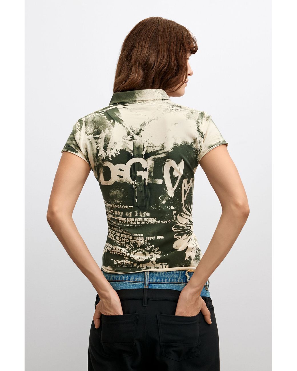 Desigual Brown Printed Polo T-Shirt, Cotton
