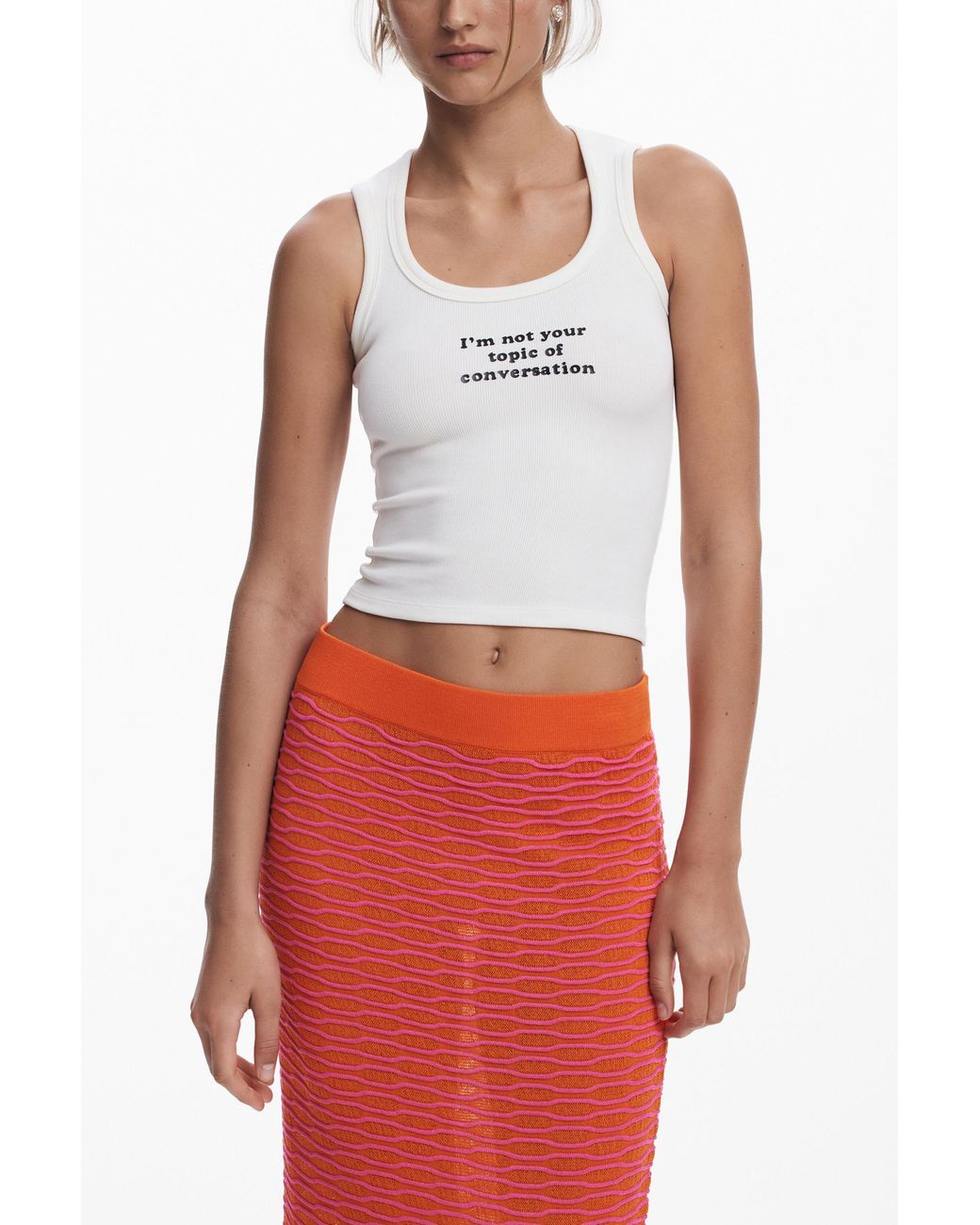 Desigual Red Wave Texture Midi Skirt