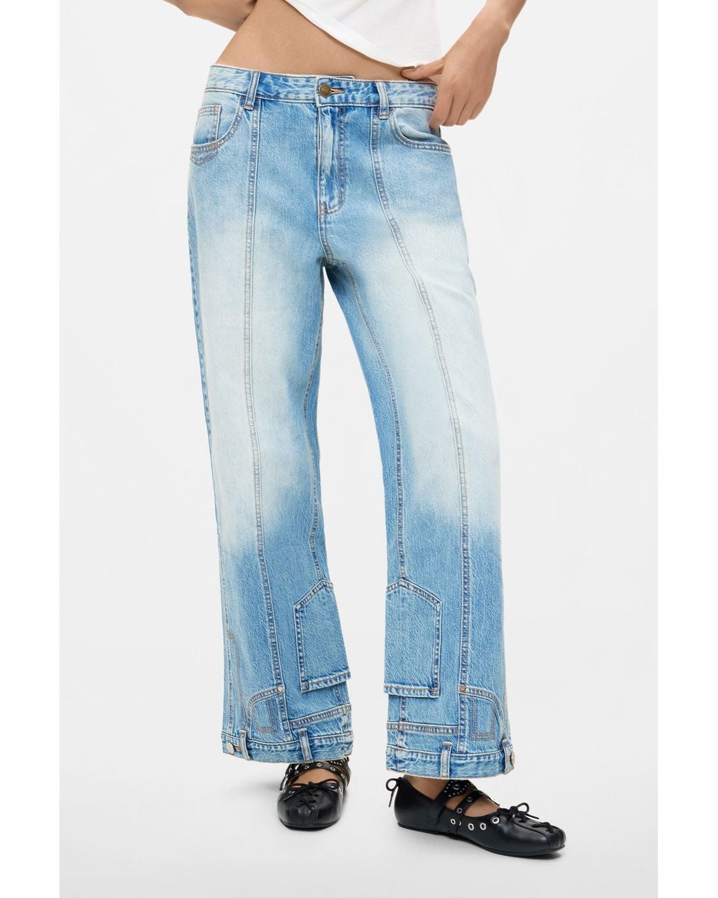 Desigual Blue Wide Leg Jeans, Cotton