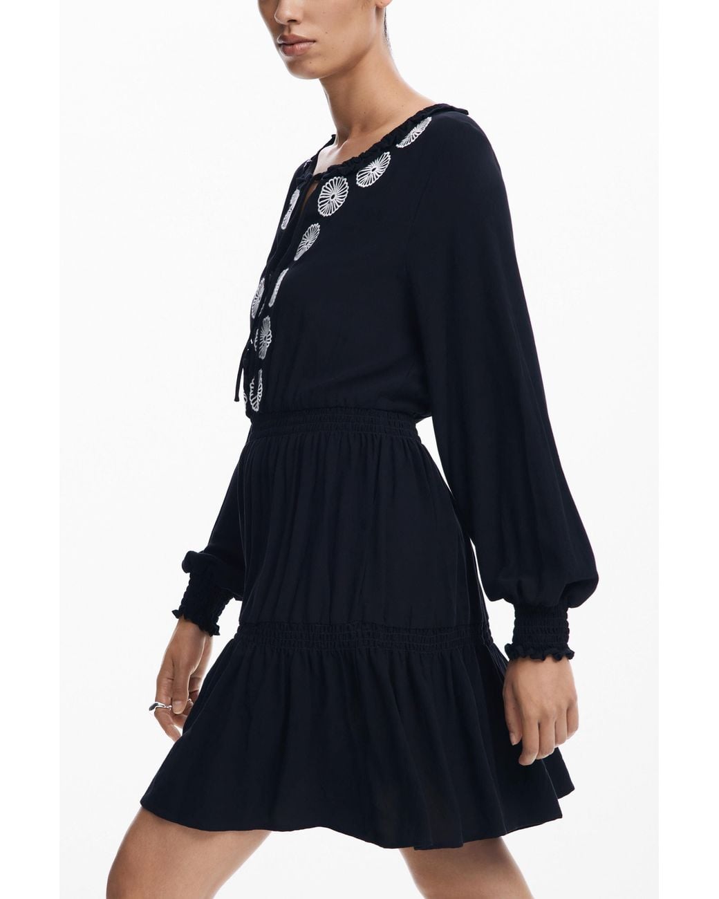 Desigual Blue Mini Dress With Details, Viscose
