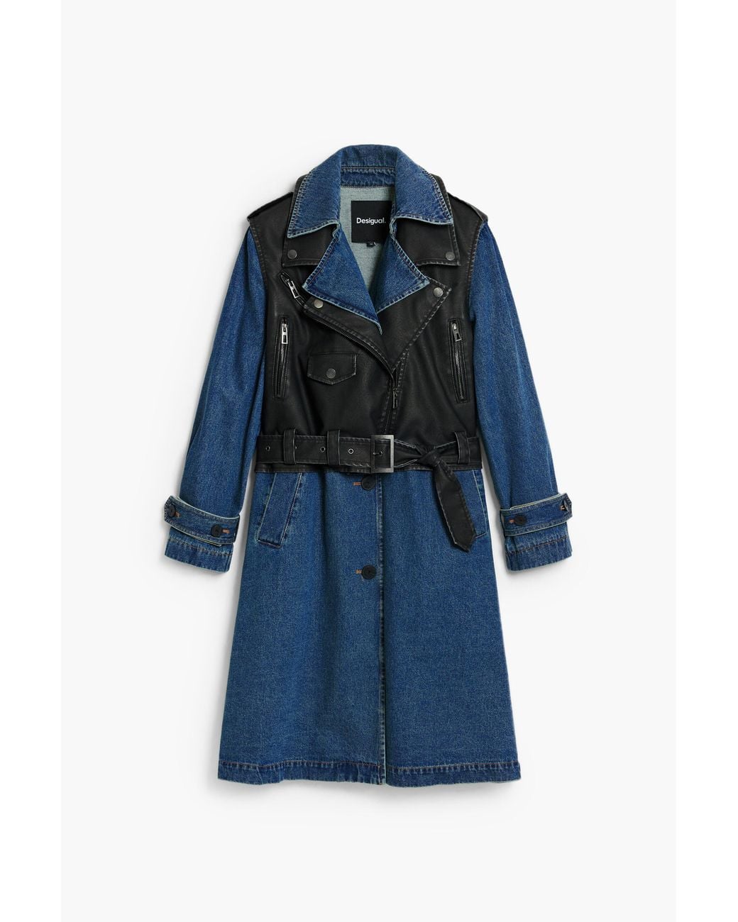 Desigual Blue Detachable Denim Trench Coat, Polyurethane