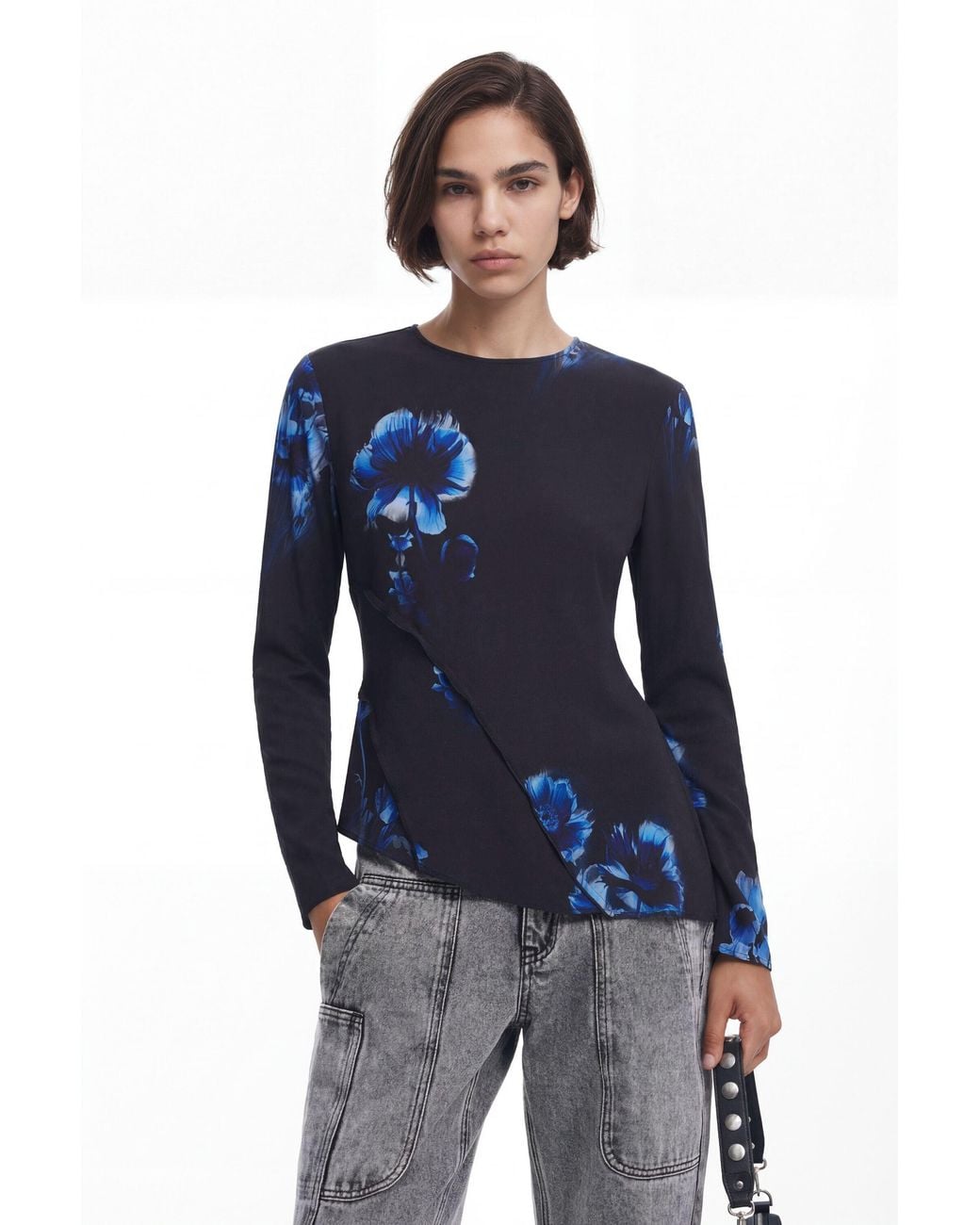 Desigual Blue Asymmetric Blouse, Viscose