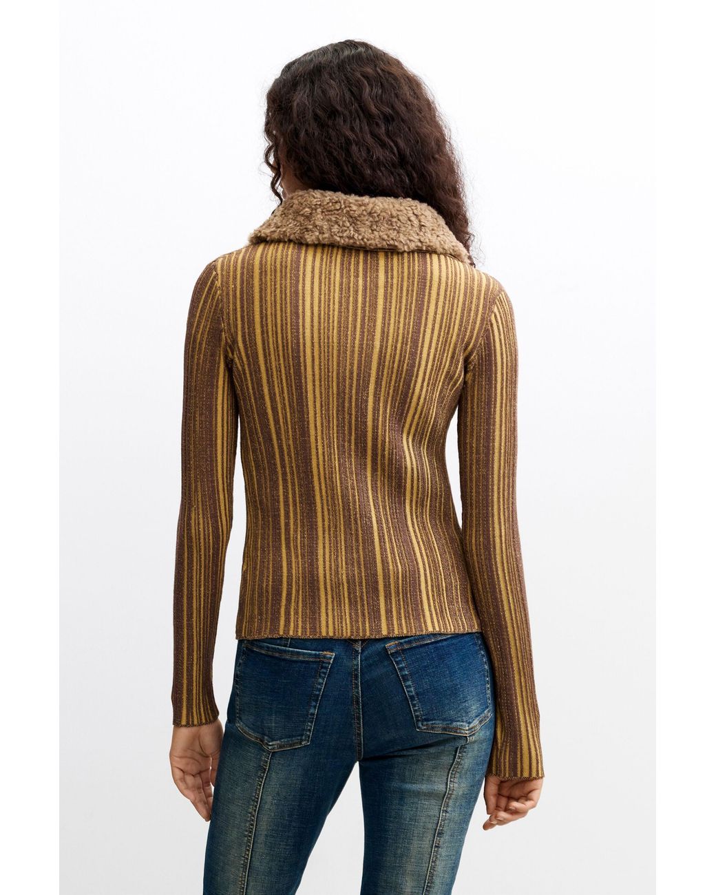 Desigual Brown Chunky Knit Striped Sweater