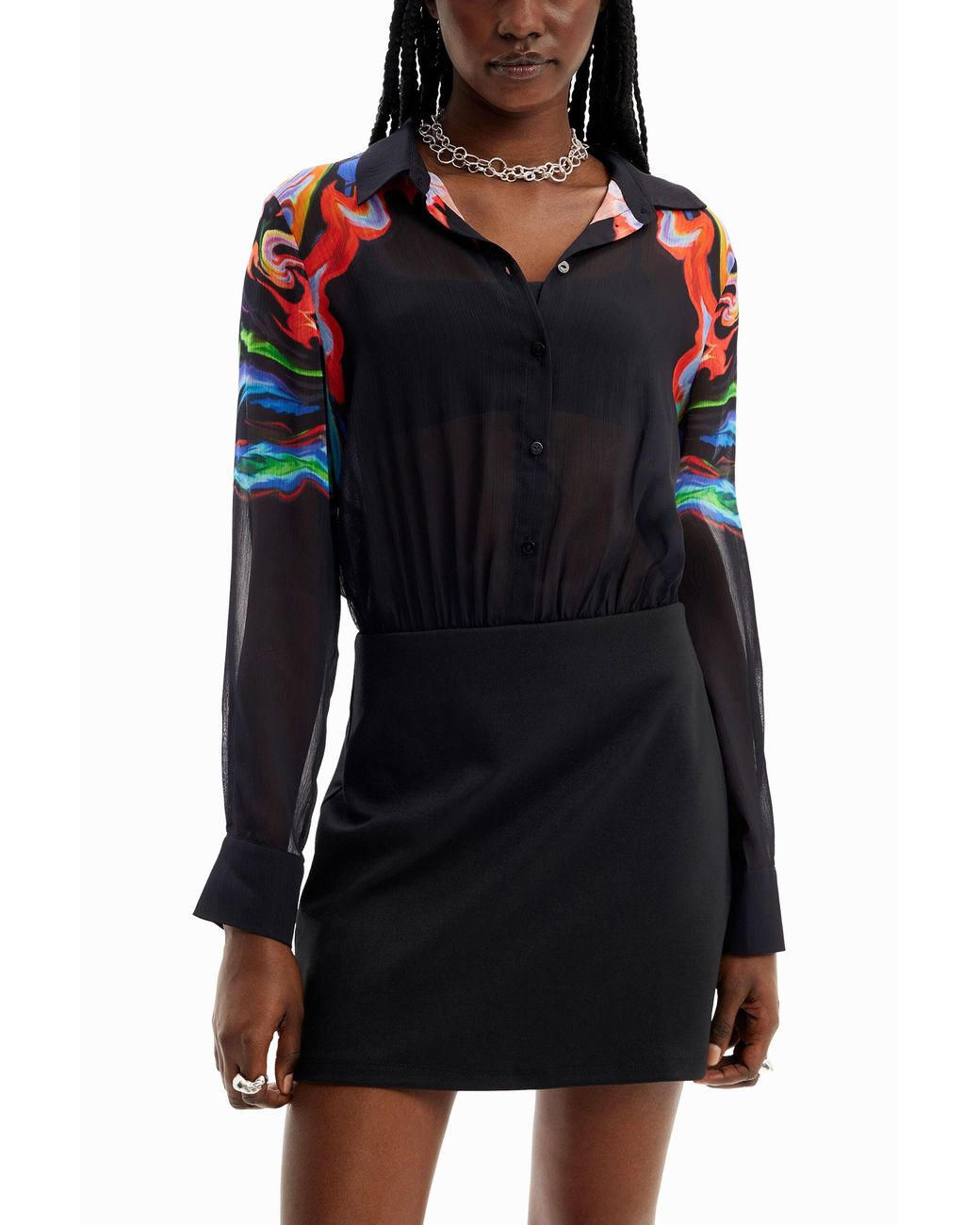 Desigual Black Christian Lacroix Combination Short Dress, Polyester