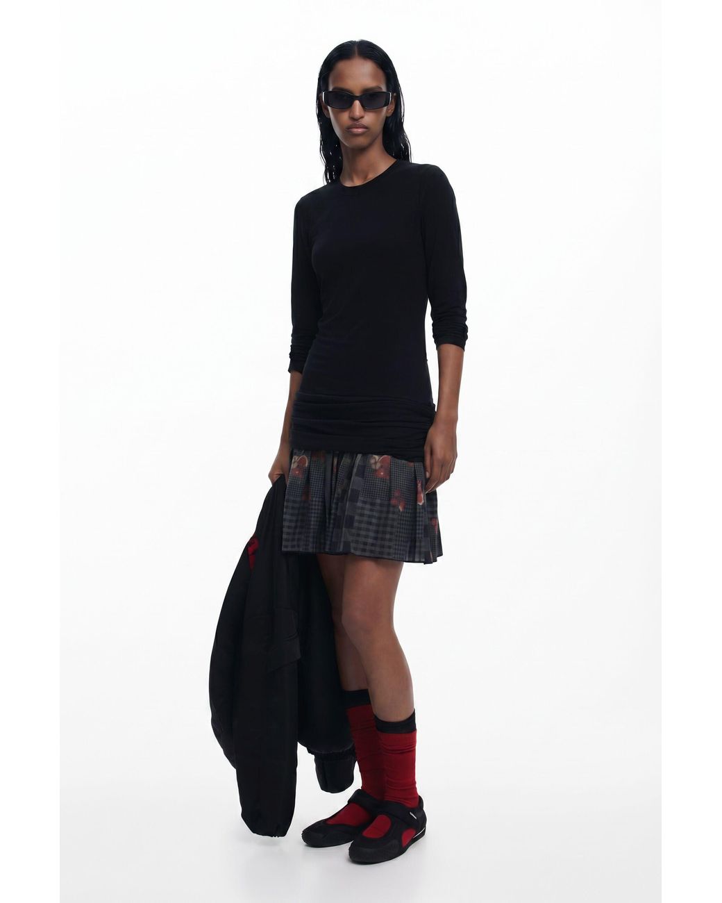 Desigual Black Two-Piece Effect Dress, Cotton