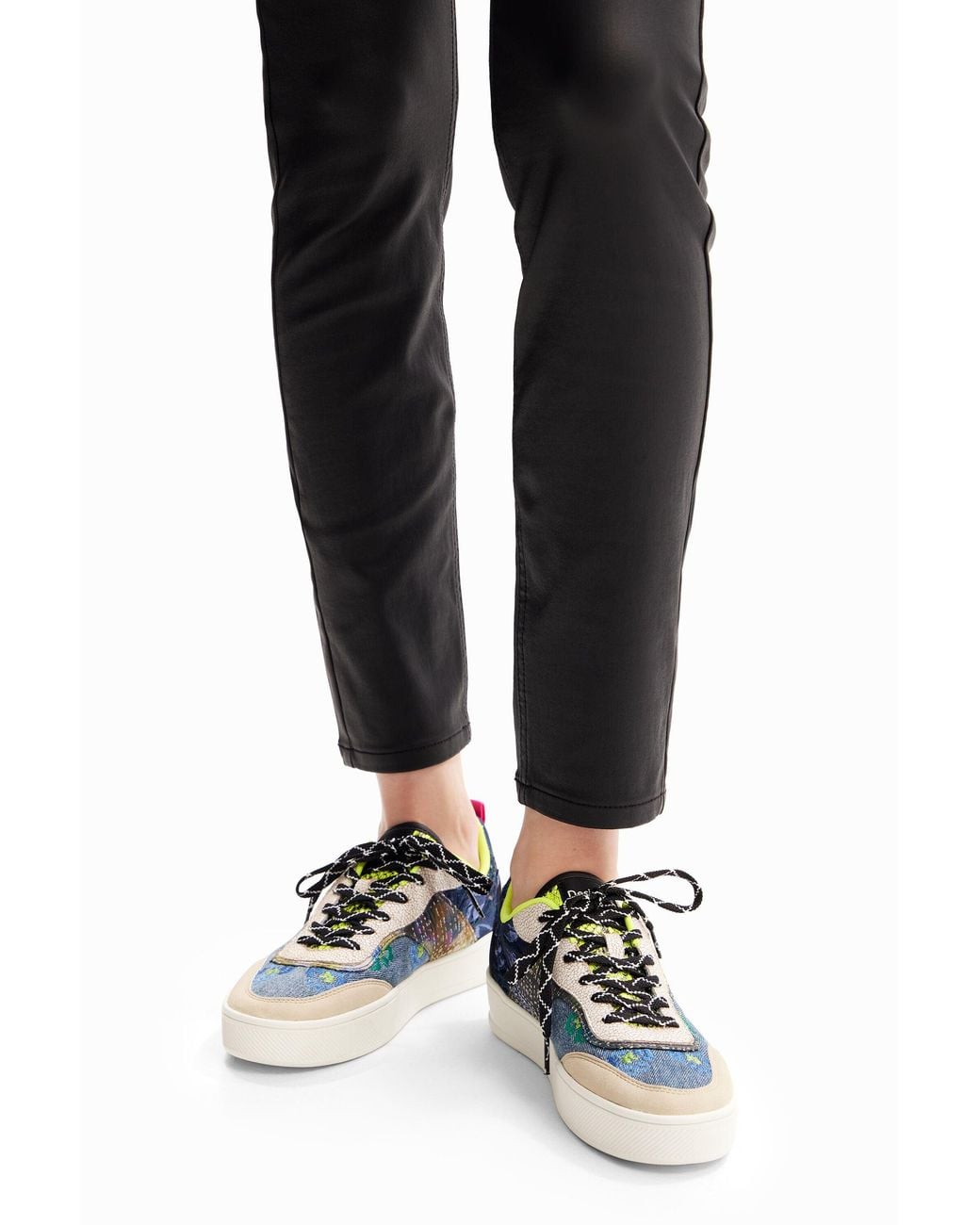 Desigual Blue Patchwork Platform Sneakers