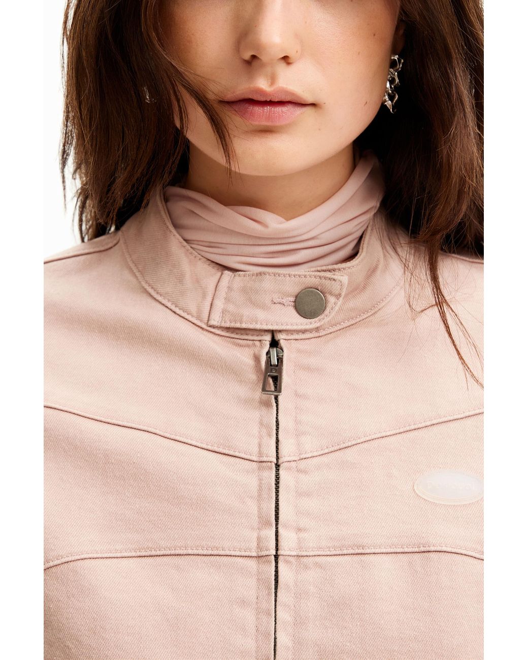 Desigual Pink Denim Biker Jacket, Cotton