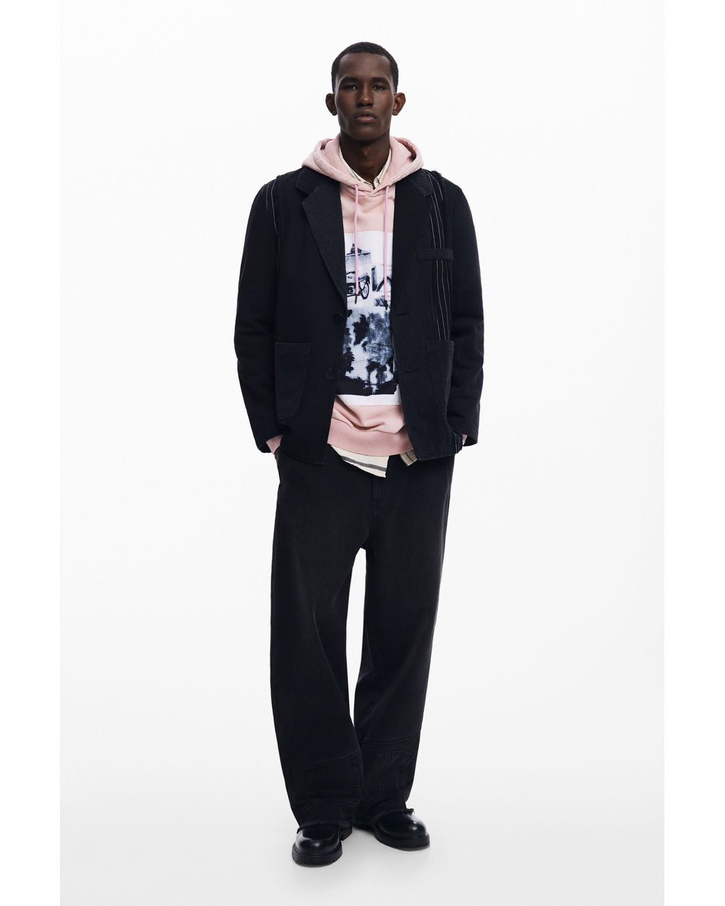 Desigual Blue Patchwork Blazer, Cotton for men