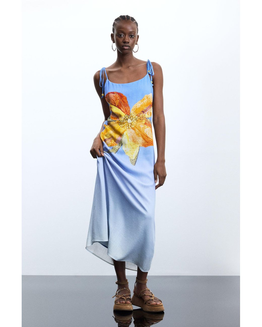 Desigual Blue Printed Long Dress, Viscose
