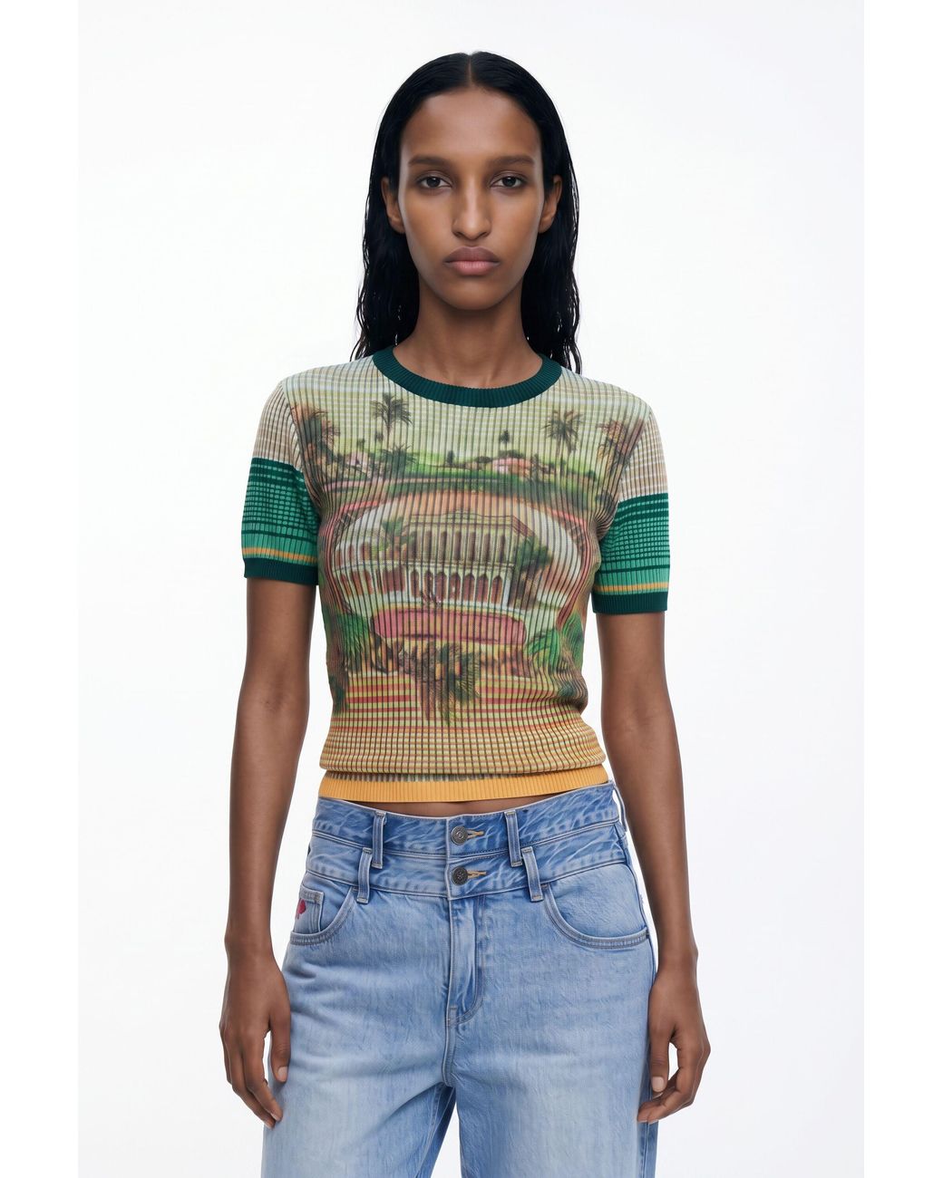 Desigual Green Landscape Knit T-Shirt