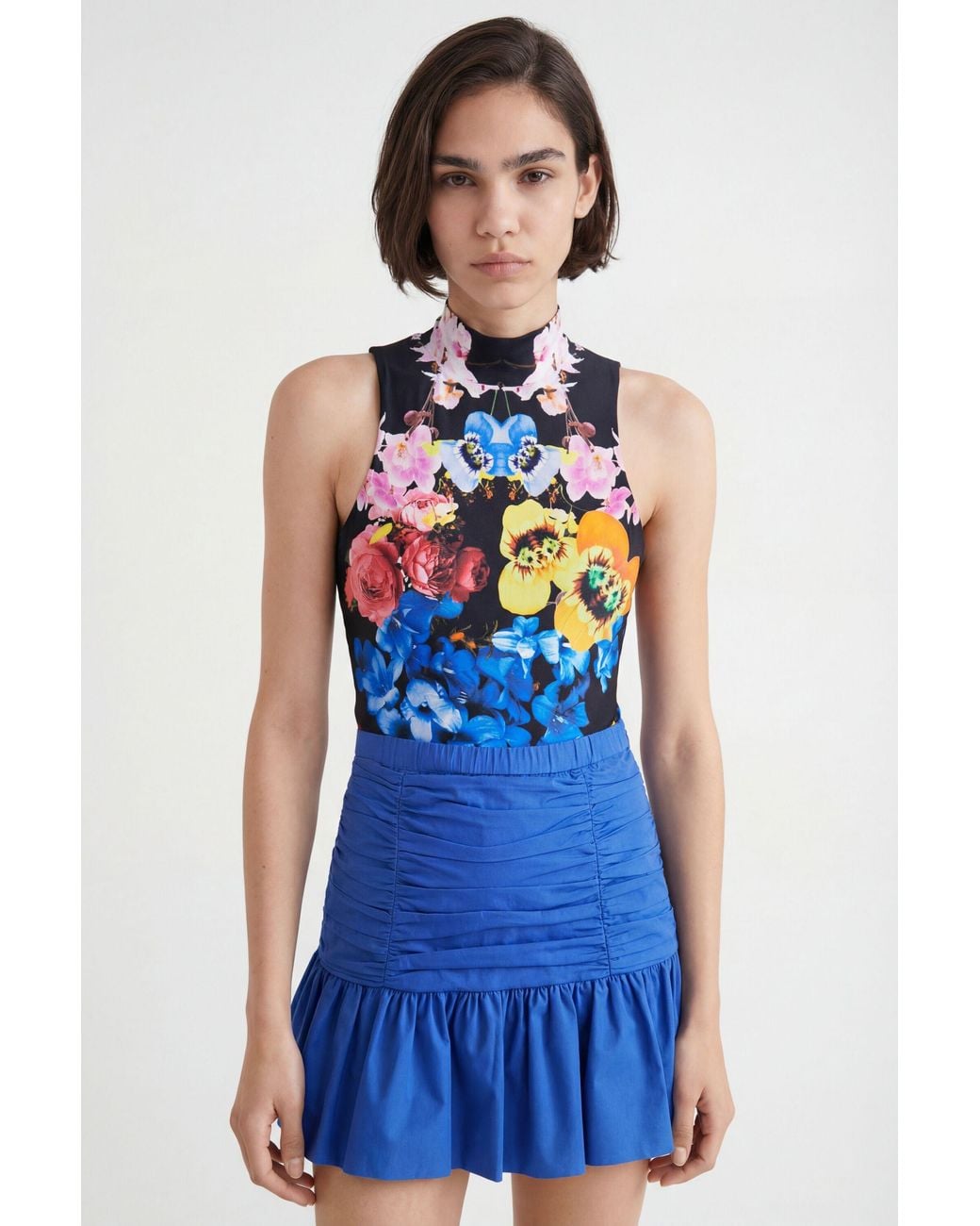 Desigual Blue Draped Flounce Mini Skirt, Cotton